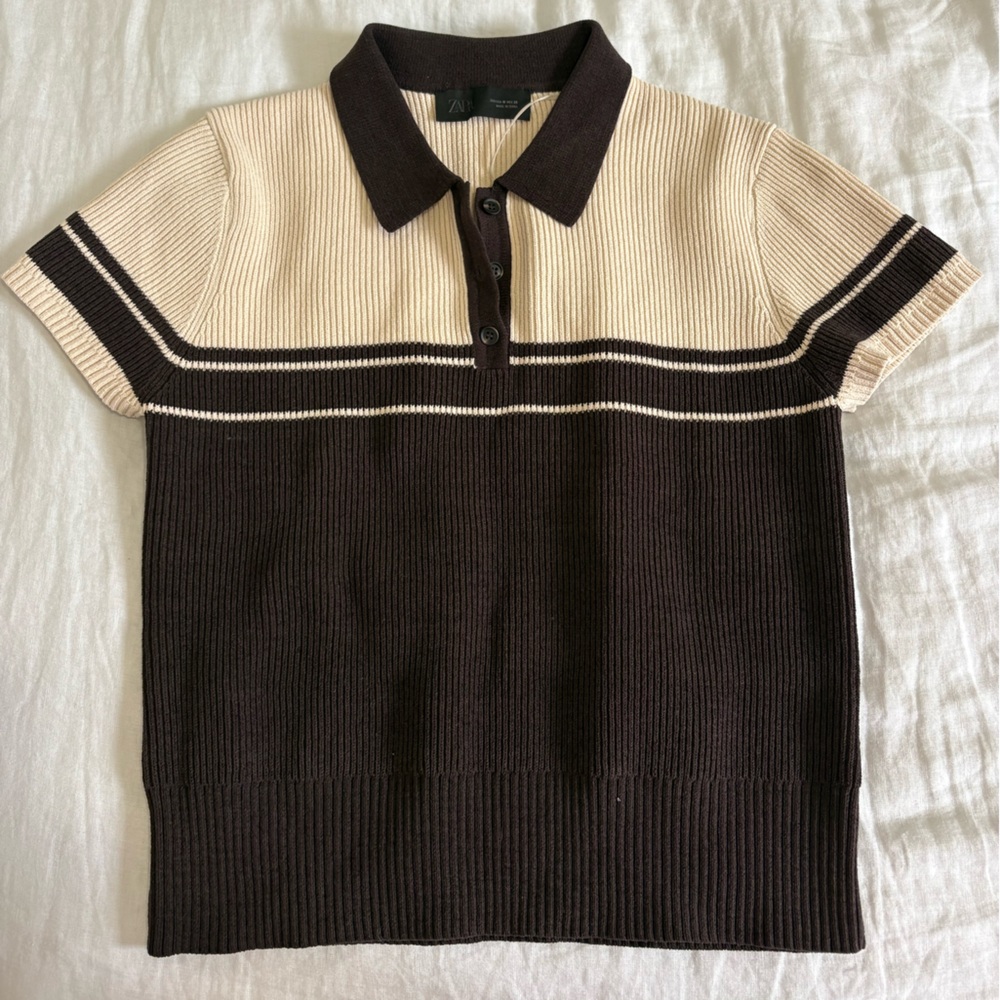 Zara Black and Cream Polo Sweater